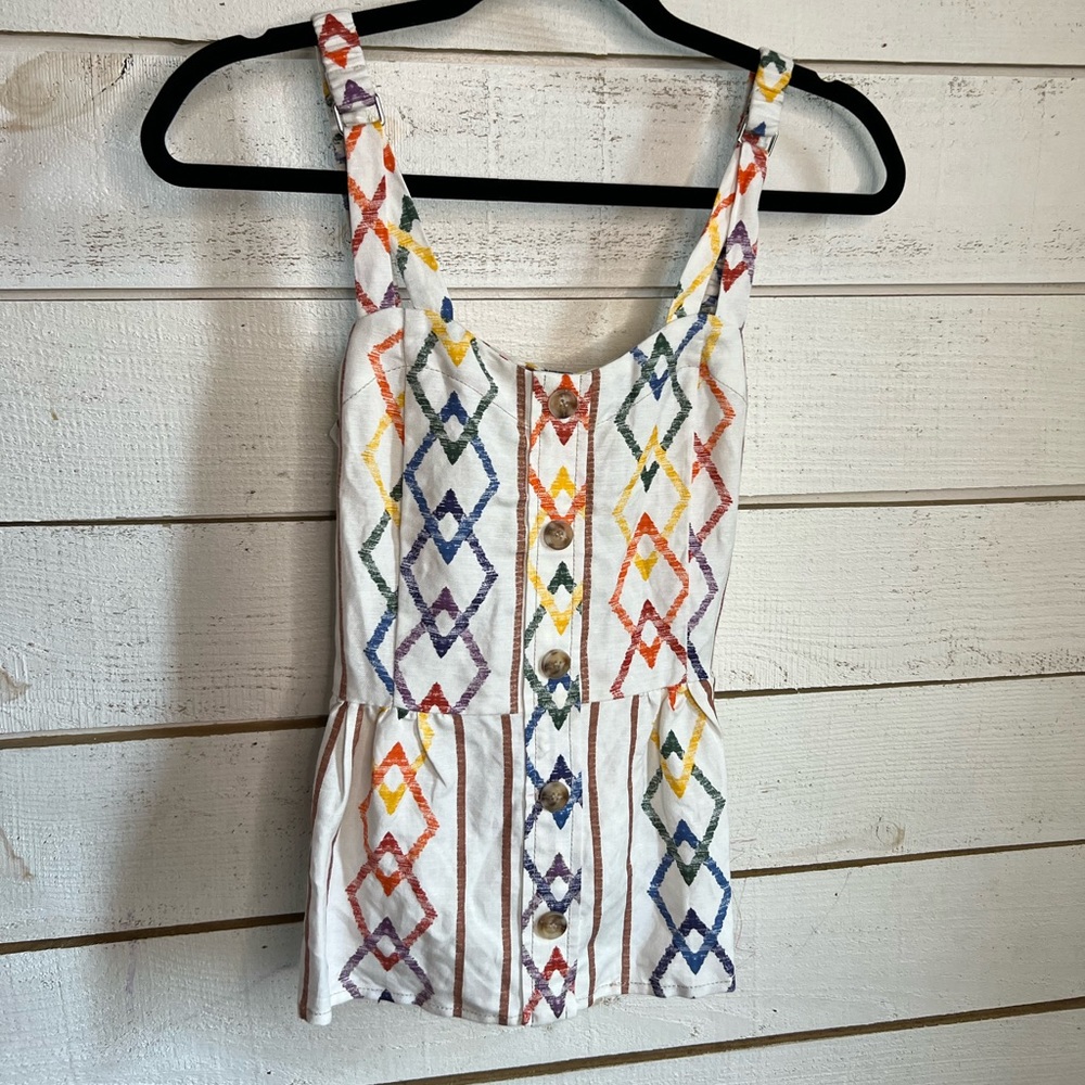 Anthropologie Current Air rainbow diamond mixed print tie back top size XS